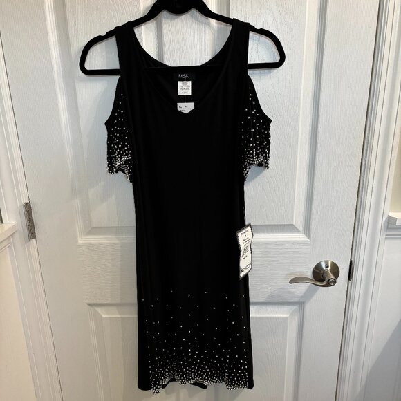 Embellished MSK Cold Shoulder Black Cocktail Dress - Picture 1 of 2